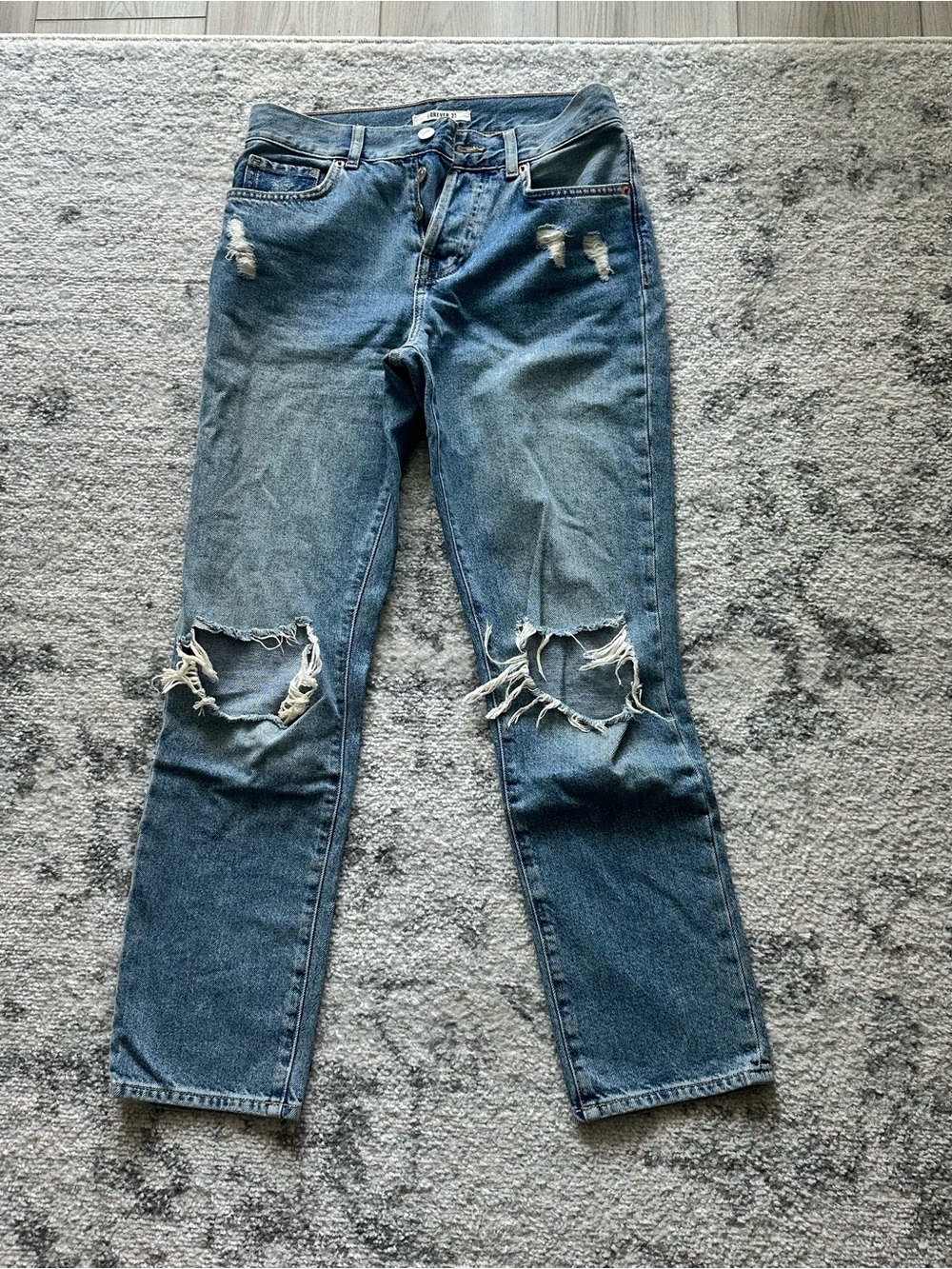 Distressed Blue Ripped Knee Jeans